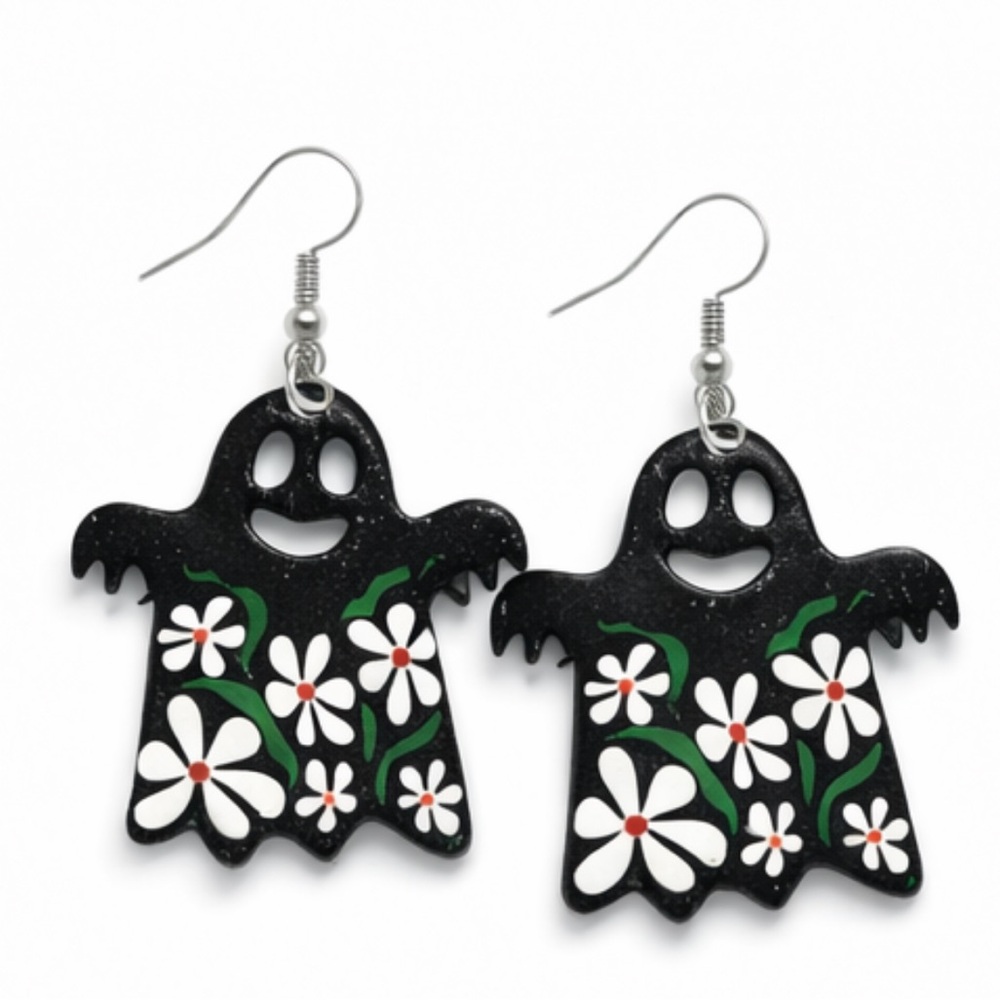 Ghost Earrings with Floral Design